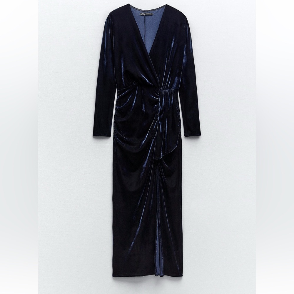 Zara Ruched Velvet Midi Dress